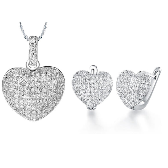full crystal heart jewelry set for women